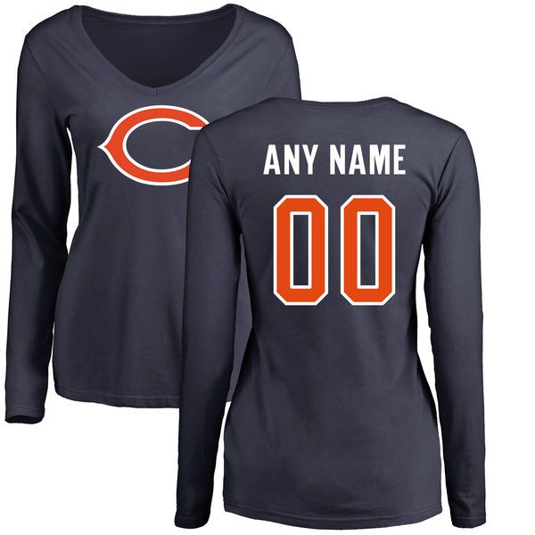 Women Chicago Bears NFL Pro Line Navy Custom Name and Number Logo Slim Fit Long Sleeve T-Shirt